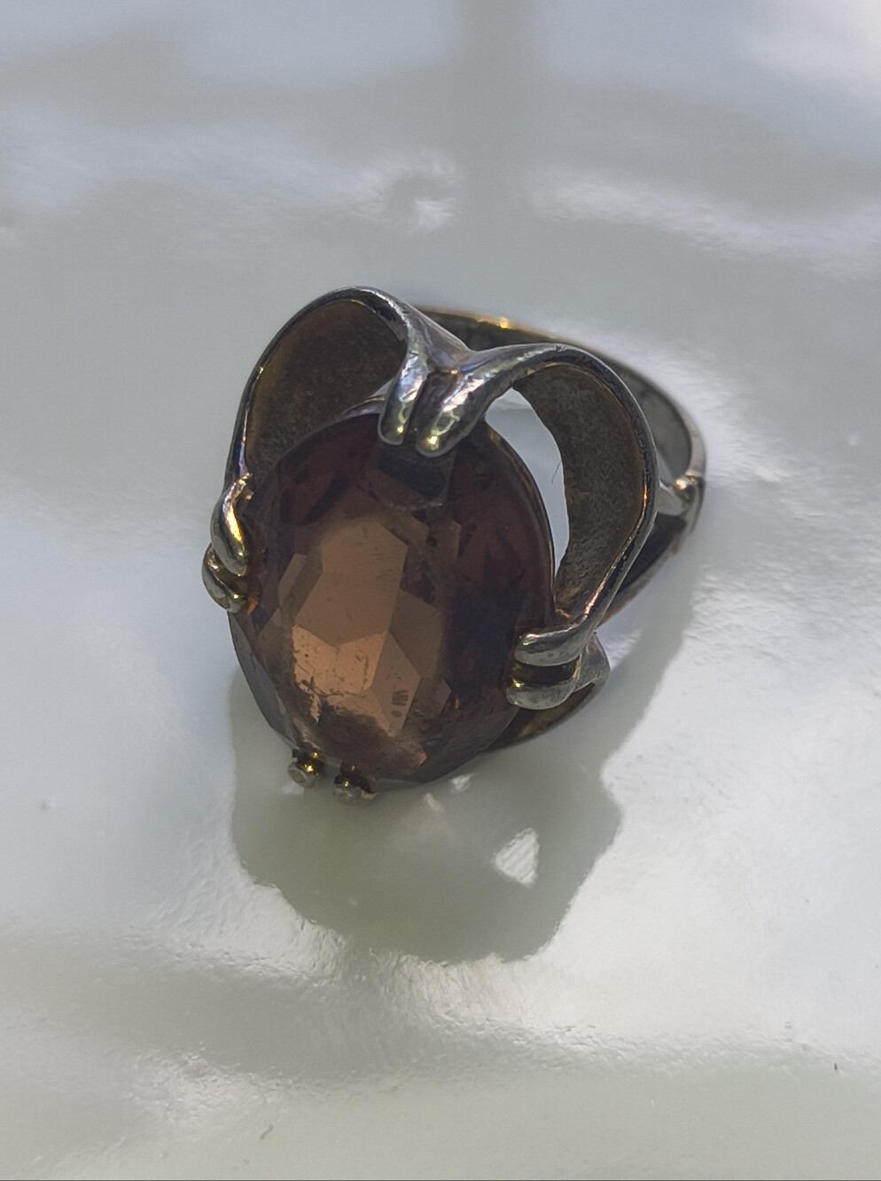 Vintage Gothic Statement Ring Smoky Glass Quartz